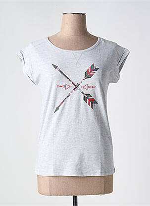 T-shirt sérigraphie floquée manches courtes gris MISS LIBERTO femme