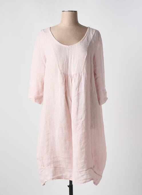 Robe mi-longue manches 3/4 manches 3/4 rose JS MILLENIUM femme