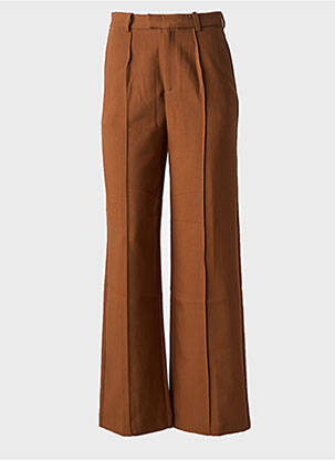 Pantalon droit fermeture zippée sous rabat avec crochet taille normale marron SEE U SOON femme