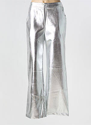 Pantalon droit fermeture zippée sous rabat boutonné taille normale argent ANGE femme