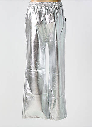 Pantalon droit fermeture zippée sous rabat boutonné taille normale argent ANGE femme