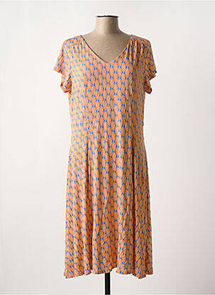 Robe mi-longue imprimé fantaisie manches courtes orange FELINO femme