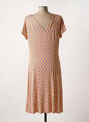 Robe mi-longue imprimé fantaisie manches courtes orange FELINO femme