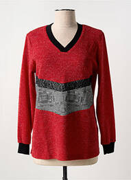 Pull tissage chiné manches longues rouge GUY DUBOUIS femme