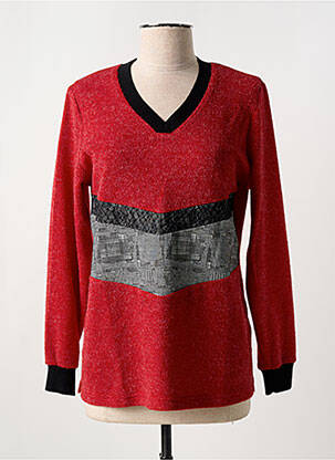 Pull tissage chiné manches longues rouge GUY DUBOUIS femme
