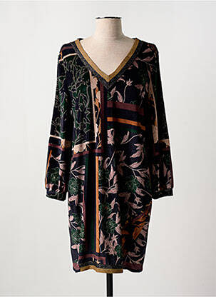 Robe mi-longue imprimé fantaisie manches longues vert COULEURS DU TEMPS femme