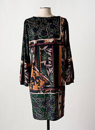 Robe mi-longue imprimé fantaisie manches longues vert COULEURS DU TEMPS femme