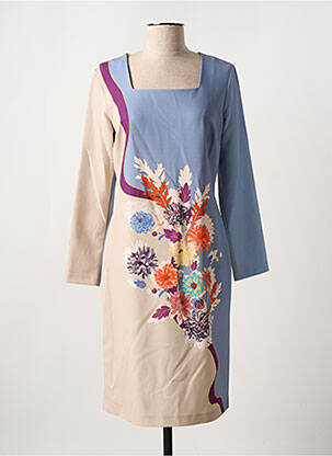 Robe mi-longue imprimé fleurs manches longues beige MERI & ESCA femme