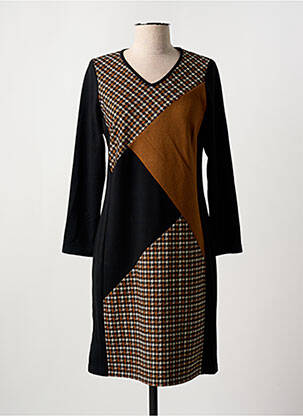 Robe mi-longue imprimé fantaisie manches longues marron GUY DUBOUIS femme