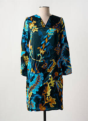 Robe mi-longue imprimé fleurs manches longues bleu GREGORY PAT femme