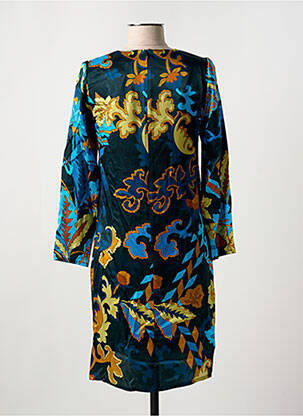 Robe mi-longue imprimé fleurs manches longues bleu GREGORY PAT femme