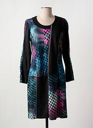 Robe mi-longue imprimé fantaisie manches longues noir GUY DUBOUIS femme