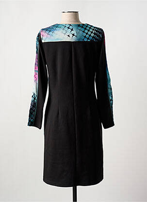 Robe mi-longue imprimé fantaisie manches longues noir GUY DUBOUIS femme