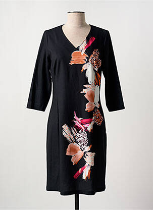 Robe mi-longue imprimé fleurs manches 3/4 noir GUY DUBOUIS femme