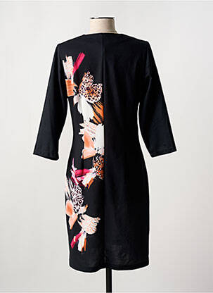 Robe mi-longue imprimé fleurs manches 3/4 noir GUY DUBOUIS femme