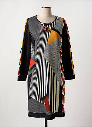 Robe mi-longue imprimé fantaisie manches longues noir GUY DUBOUIS femme