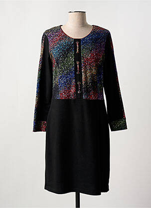 Robe mi-longue imprimé fantaisie manches longues noir GUY DUBOUIS femme