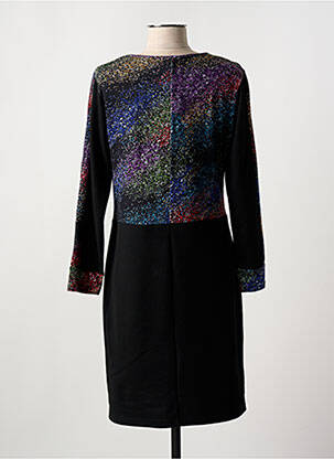 Robe mi-longue imprimé fantaisie manches longues noir GUY DUBOUIS femme