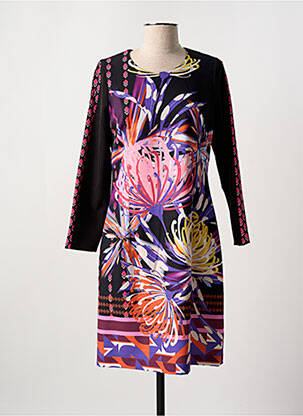 Robe mi-longue imprimé fleurs manches longues noir GUY DUBOUIS femme