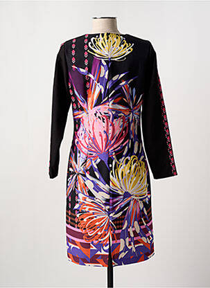 Robe mi-longue imprimé fleurs manches longues noir GUY DUBOUIS femme