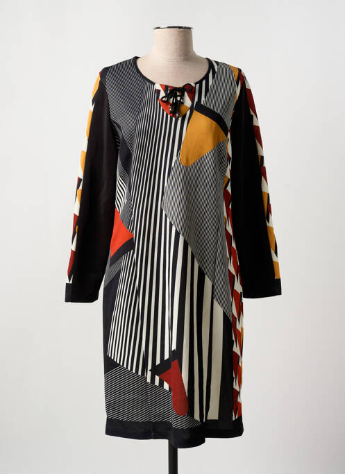 Robe mi-longue imprimé fantaisie manches longues noir GUY DUBOUIS femme