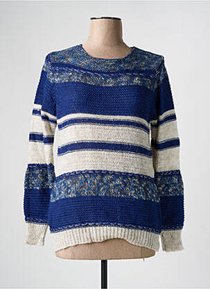 Pull col rond manches longues bleu COULEURS DU TEMPS femme
