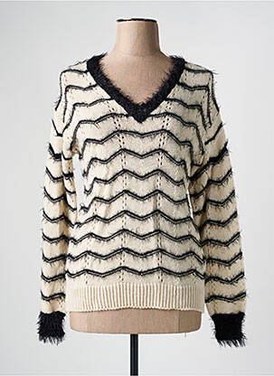 Pull coupe cintrée manches longues beige COULEURS DU TEMPS femme
