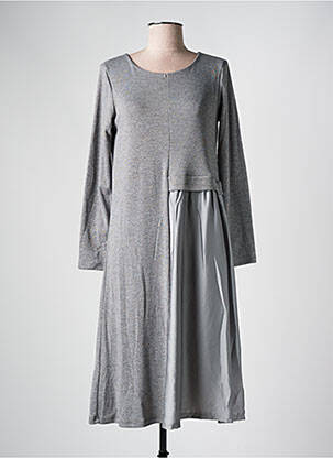 Robe mi-longue manches longues manches longues gris COULEURS DU TEMPS femme