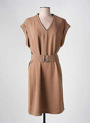 Robe mi-longue manches courtes manches courtes marron YAYA femme