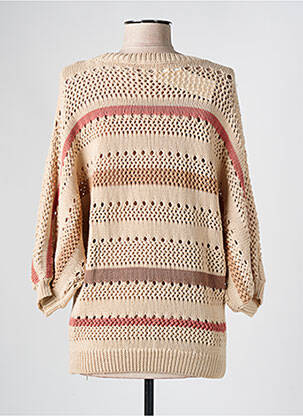 Pull coupe cintrée manches longues beige YAYA femme