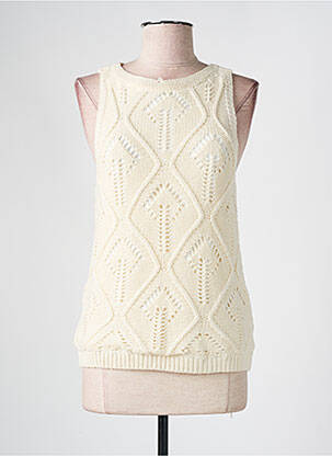 Pull coupe cintrée sans manche blanc YAYA femme
