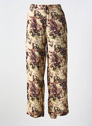 Pantalon droit fermeture zippée sous rabat boutonné taille normale beige AGATHE & LOUISE femme