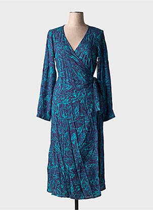 Robe mi-longue imprimé fantaisie manches longues bleu AGATHE & LOUISE femme