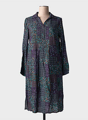 Robe mi-longue imprimé fantaisie manches longues bleu AGATHE & LOUISE femme