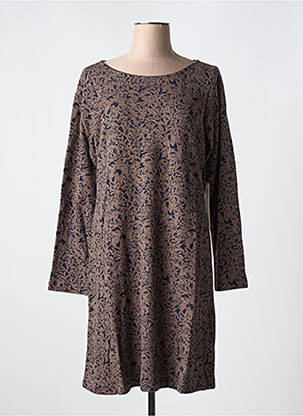 Robe mi-longue imprimé fantaisie manches longues marron AGATHE & LOUISE femme