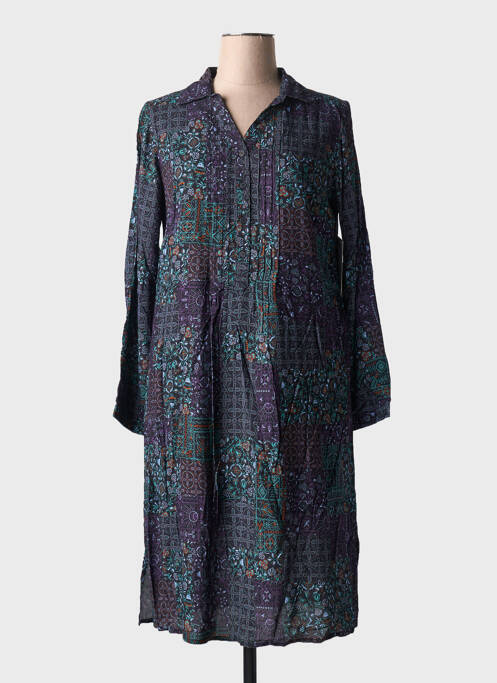 Robe mi-longue imprimé fantaisie manches longues bleu AGATHE & LOUISE femme