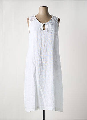 Robe mi-longue tissage crêpe sans manche blanc FRED SABATIER femme
