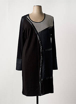 Robe mi-longue imprimé fantaisie manches longues noir FRED SABATIER femme