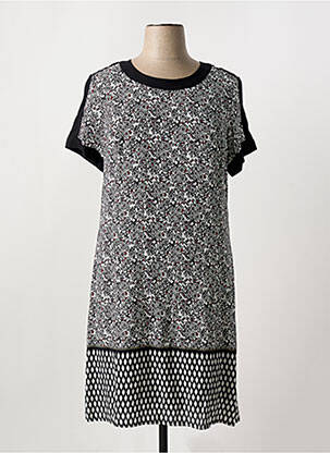 Robe mi-longue imprimé fleurs manches courtes noir FRED SABATIER femme