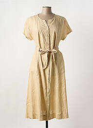 Robe mi-longue tissage crêpe manches courtes beige ZYGA femme