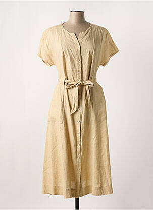 Robe mi-longue tissage crêpe manches courtes beige ZYGA femme