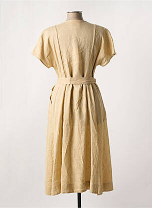 Robe mi-longue tissage crêpe manches courtes beige ZYGA femme
