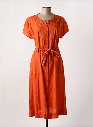 Robe mi-longue tissage crêpe manches courtes orange ZYGA femme