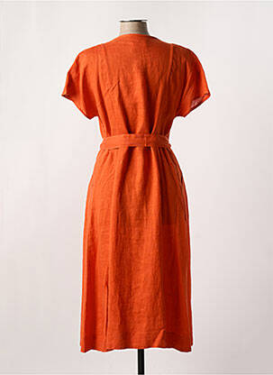 Robe mi-longue tissage crêpe manches courtes orange ZYGA femme