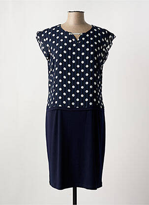 Robe mi-longue tissage crêpe manches courtes bleu FRANCE RIVOIRE femme