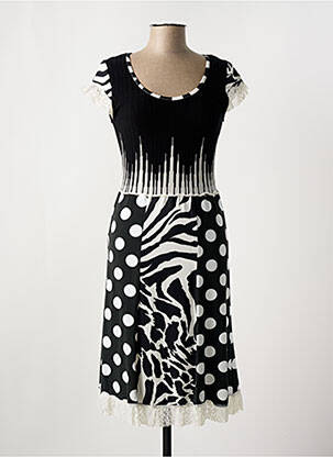 Robe mi-longue imprimé fantaisie manches courtes noir OLIVIER PHILIPS femme