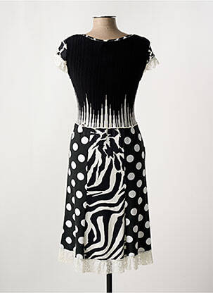 Robe mi-longue imprimé fantaisie manches courtes noir OLIVIER PHILIPS femme