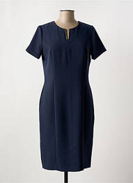 Robe mi-longue tissage crêpe manches courtes bleu FRANK WALDER femme