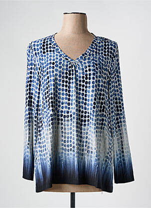 Top col v manches longues bleu CHALOU femme