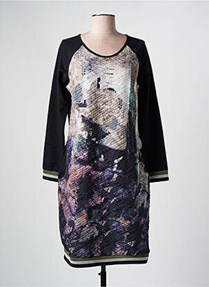 Robe mi-longue imprimé fantaisie manches longues noir MERI & ESCA femme